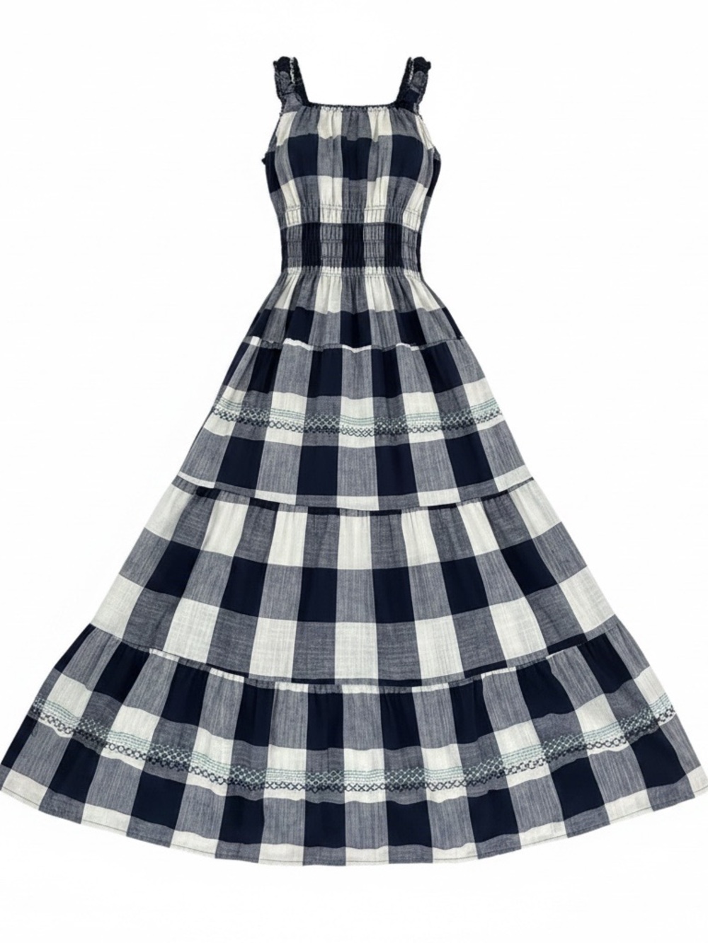 Lapis Navy and White Gingham Maxi Dress - Picture 3 of 6